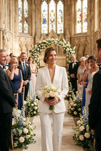 BONDA Ivory Wedding Ceremony Pantsuit with 3/4 Sleeves