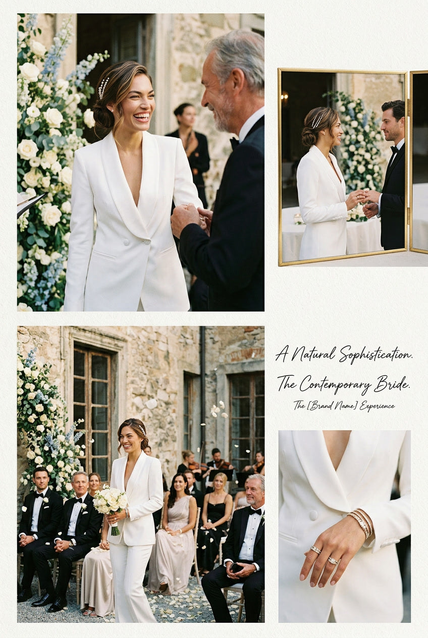 BONDA Ivory Wedding Ceremony Pantsuit with 3/4 Sleeves