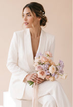 BONDA Ivory Wedding Ceremony Pantsuit with 3/4 Sleeves