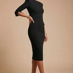 GINGER - black fitted sheath dress with sleeves