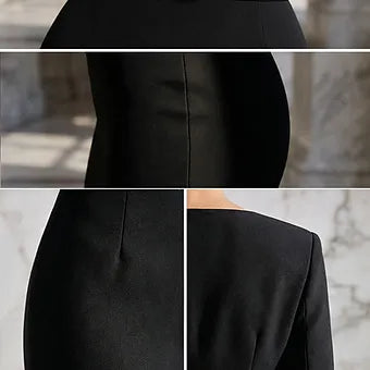 GINGER - black fitted sheath dress with sleeves