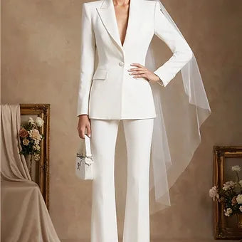 JYL - Elegant White Bridal Pantsuit