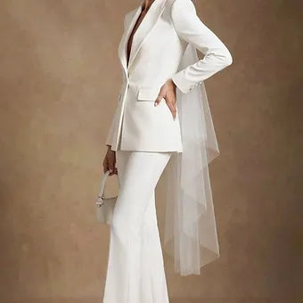 JYL - Elegant White Bridal Pantsuit