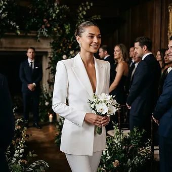 JYL - Elegant White Bridal Pantsuit