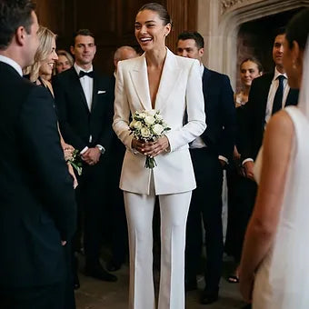 JYL - Elegant White Bridal Pantsuit