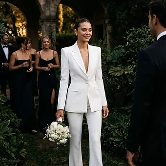 JYL - Elegant White Bridal Pantsuit