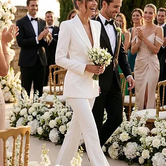 JYL - Elegant White Bridal Pantsuit