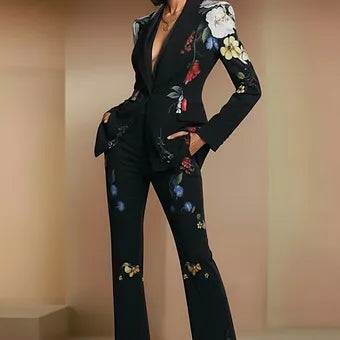 NEV - Elegant black floral Designer Pantsuit