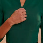THE AUDRAY - dark green fitted sheath dress 3/4 sleeves and adjustable neckline
