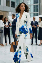 NEV - Elegant white blue floral Designer Pantsuit