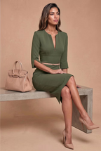 THE AUDRAY - army green fitted sheath dress