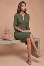 THE AUDRAY Olive Green Sheath Business Dress with 3/4 Sleeves by AUDRAY - image 6