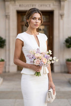 CHARLIZE Ivory Sheath Wedding Ceremony Dress with 3/4 Sleeves by AUDRAY - image 8