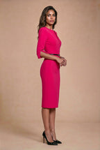 THE AUDRAY Cerise Pink Sheath Wedding Guest Dress with 3/4 Sleeves by AUDRAY - image 3