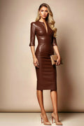 SHARON Chocolate Brown Sheath Business Dress with 3/4 Sleeves by AUDRAY - image 1