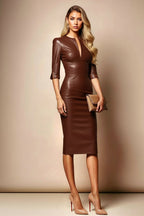 SHARON Chocolate Brown Sheath Business Dress with 3/4 Sleeves by AUDRAY - image 1