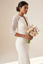 AVA - light ivory fitted wedding ceremony dress with sleeves
