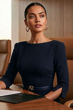 GINGER Navy Sheath Business Dress with 3/4 Sleeves by AUDRAY - image 2