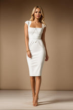 GRETA Ivory Sheath Wedding Ceremony Dress with 3/4 Sleeves by AUDRAY - image 1