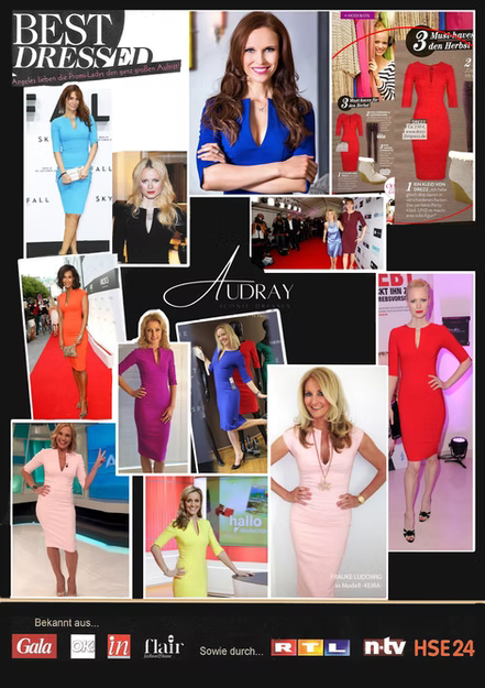 The AUDRAY Dress – coral sheath dress with 3/4 sleeves with adjustable