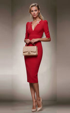 RITA Red Sheath Evening Dress with 3/4 Sleeves by AUDRAY - image 5