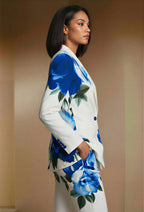 NEV - Elegant white blue floral Designer Pantsuit