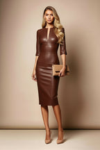 SHARON Chocolate Brown Sheath Business Dress with 3/4 Sleeves by AUDRAY - image 3