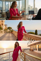THE AUDRAY Cerise Pink Sheath Wedding Guest Dress with 3/4 Sleeves by AUDRAY - image 8