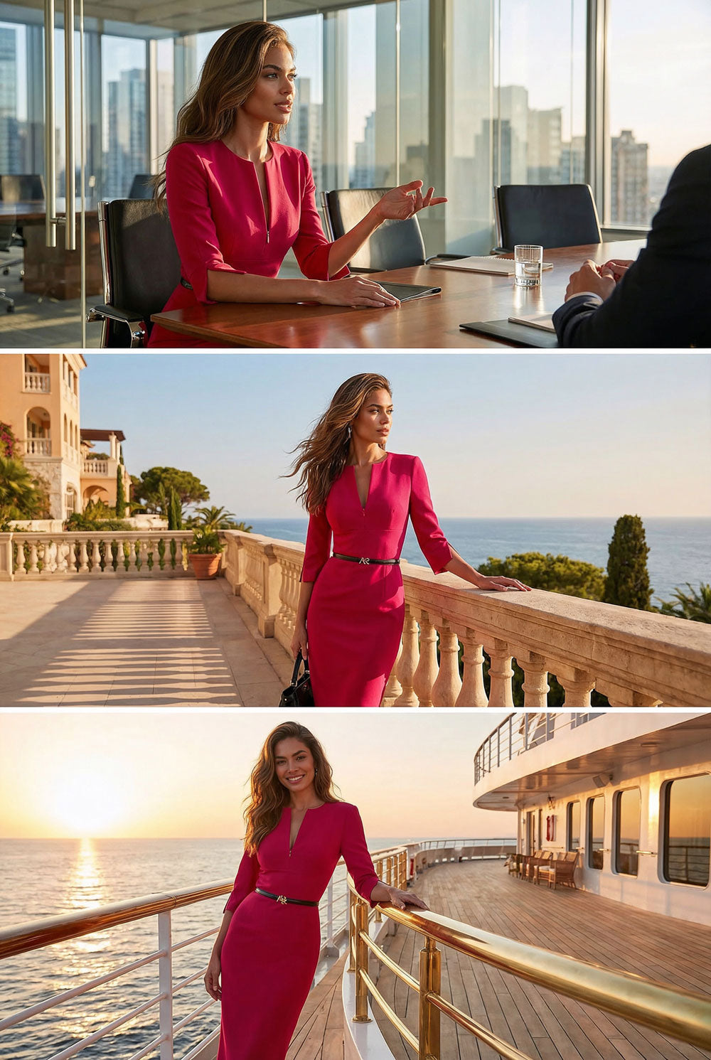 THE AUDRAY Cerise Pink Sheath Wedding Guest Dress with 3/4 Sleeves by AUDRAY - image 8