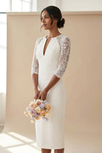 AVA - light ivory fitted wedding ceremony dress with sleeves