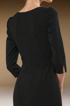 RITA - black fitted sheath dress with 3/4 sleeves