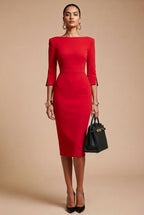 GINGER Red Sheath Evening Dress with 3/4 Sleeves by AUDRAY - image 1