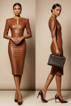 SHARON Cognac Sheath Business Dress with 3/4 Sleeves by AUDRAY - image 8