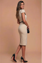 MARLENE Camel Sheath Business Dress with 3/4 Sleeves by AUDRAY - image 7
