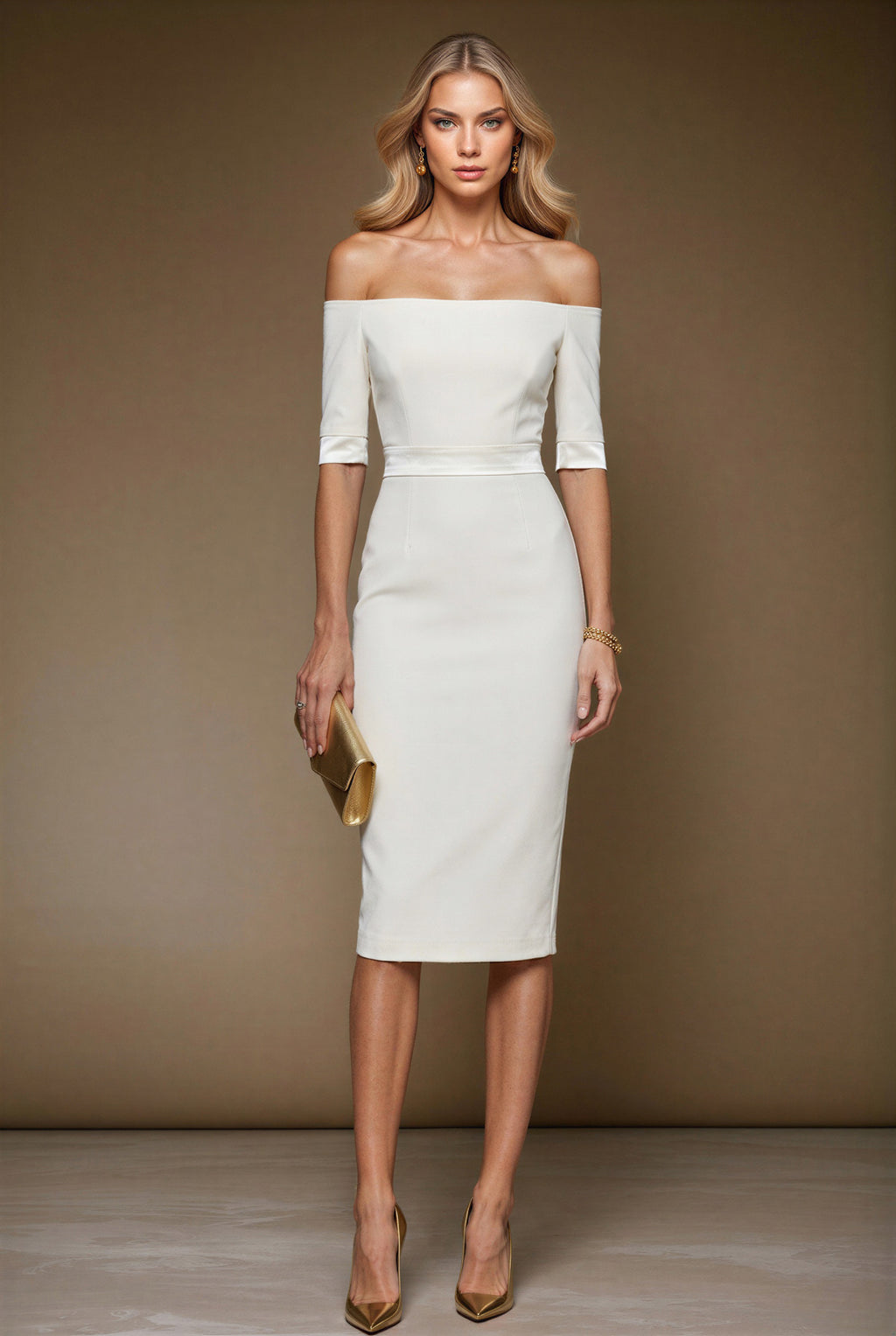 HALLE Ivory Sheath Wedding Ceremony Dress with 3/4 Sleeves by AUDRAY - image 1