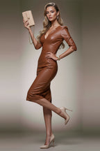 RITA Cognac Sheath Business Dress with 3/4 Sleeves by AUDRAY - image 6