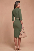 THE AUDRAY Olive Green Sheath Business Dress with 3/4 Sleeves by AUDRAY - image 8