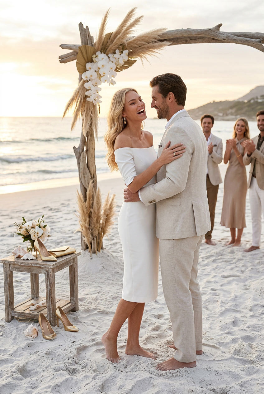 HALLE Ivory Sheath Wedding Ceremony Dress with 3/4 Sleeves by AUDRAY - image 14