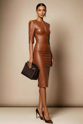 SHARON Cognac Sheath Business Dress with 3/4 Sleeves by AUDRAY - image 1