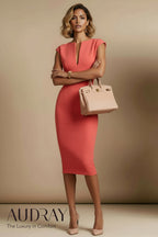 LAUREN - coral fitted sheath dress
