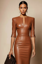SHARON Cognac Sheath Business Dress with 3/4 Sleeves by AUDRAY - image 2