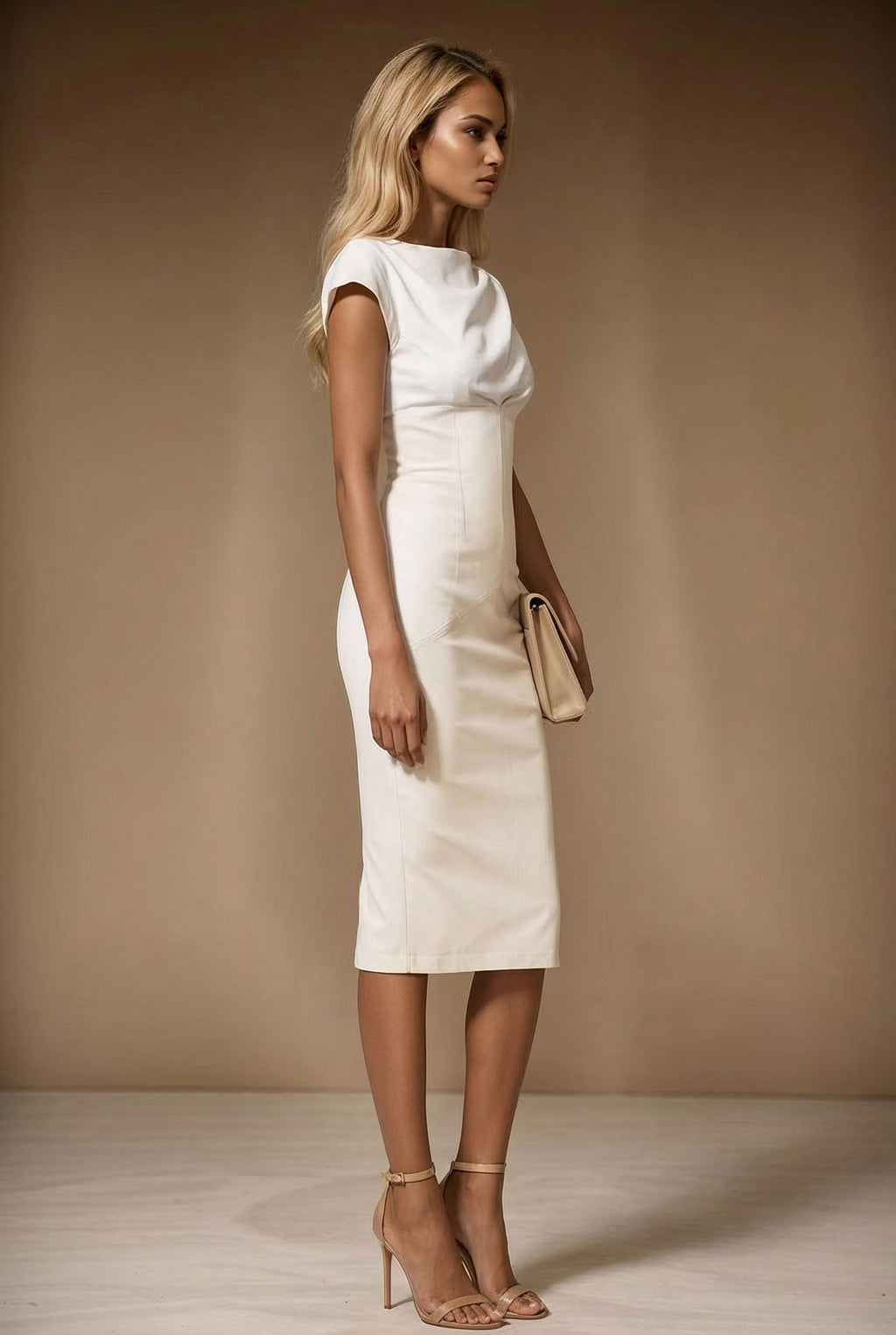 JACKIE - light ivory fitted midilength sheath dress