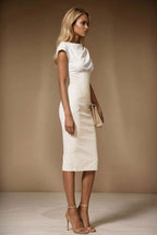 JACKIE - light ivory fitted midilength sheath dress