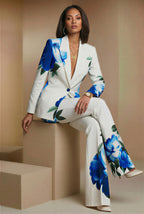 NEV - Elegant white blue floral Designer Pantsuit