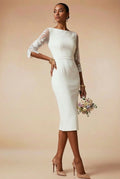 GINGER - light ivory fitted sheath dress with 3/4 lace sleeves