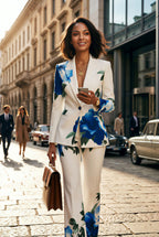 NEV - Elegant white blue floral Designer Pantsuit