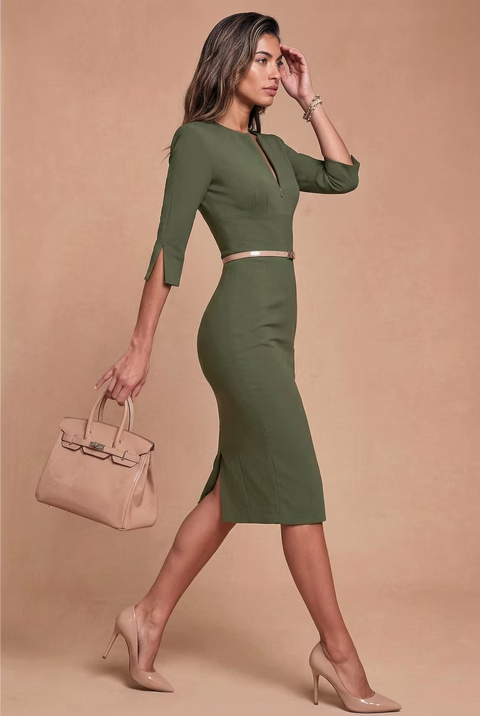 THE AUDRAY - army green fitted sheath dress