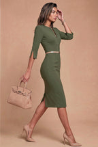 THE AUDRAY Olive Green Sheath Business Dress with 3/4 Sleeves by AUDRAY - image 7