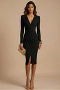 LIZ T. - elegant black fitted mididress with long sleeves