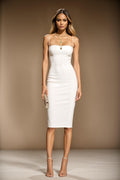 MONICA - light ivory fitted sheath dress
